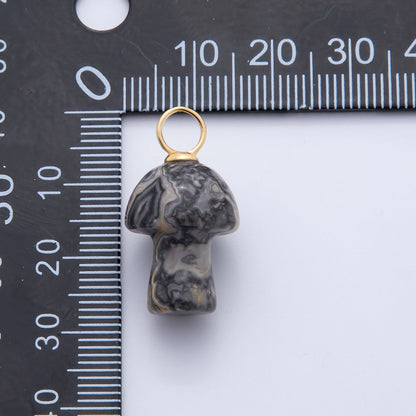 18K Gold Filled Natural Gemstone Mushroom Drop Charm | E404 - E416