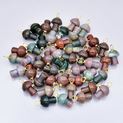 18K Gold Filled Natural Gemstone Mushroom Drop Charm | E404 - E416