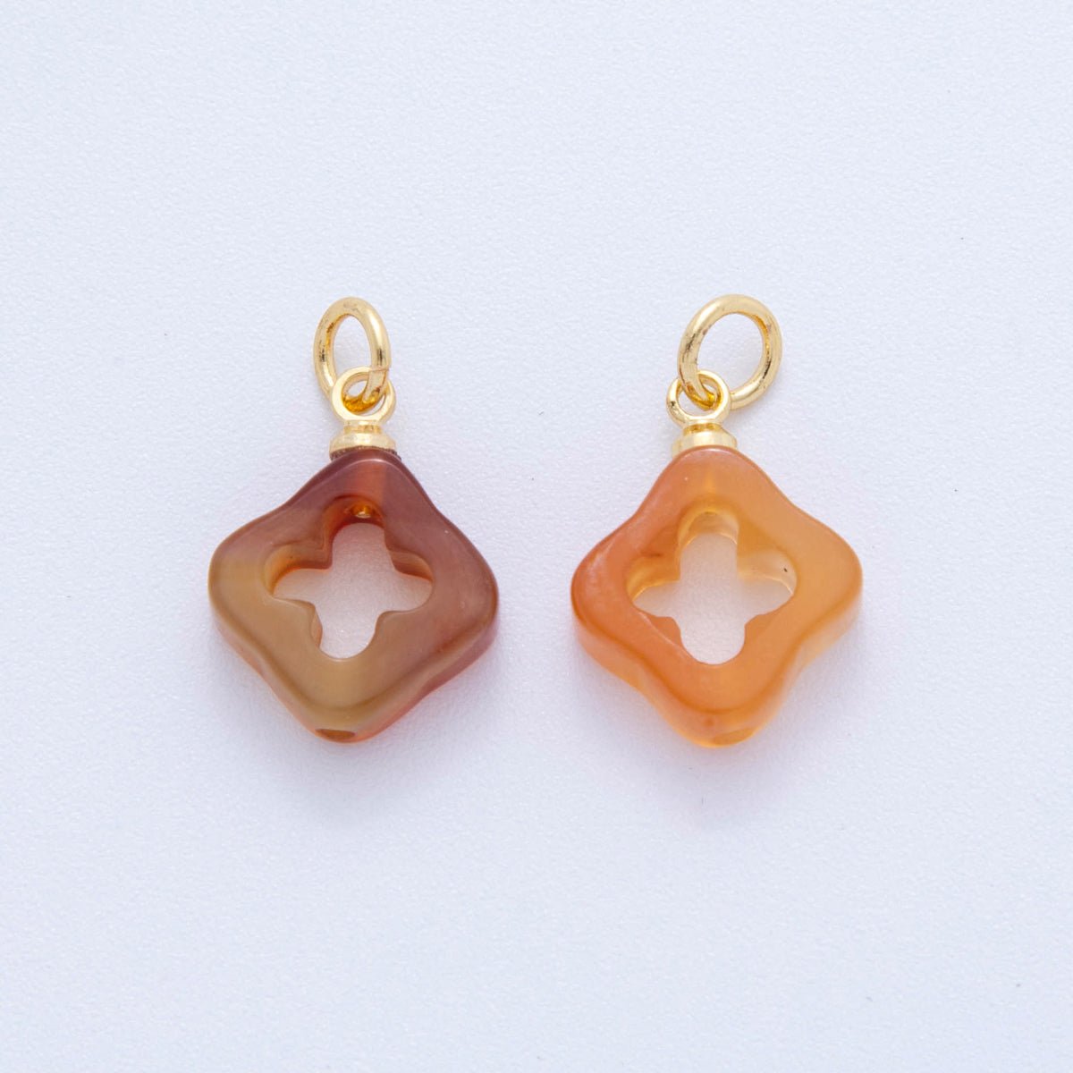 18K Gold Filled Natural Gemstone Open Quatrefoil Rhombus Charm | AF783 - AF786