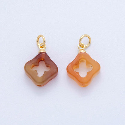 18K Gold Filled Natural Gemstone Open Quatrefoil Rhombus Charm | AF783 - AF786
