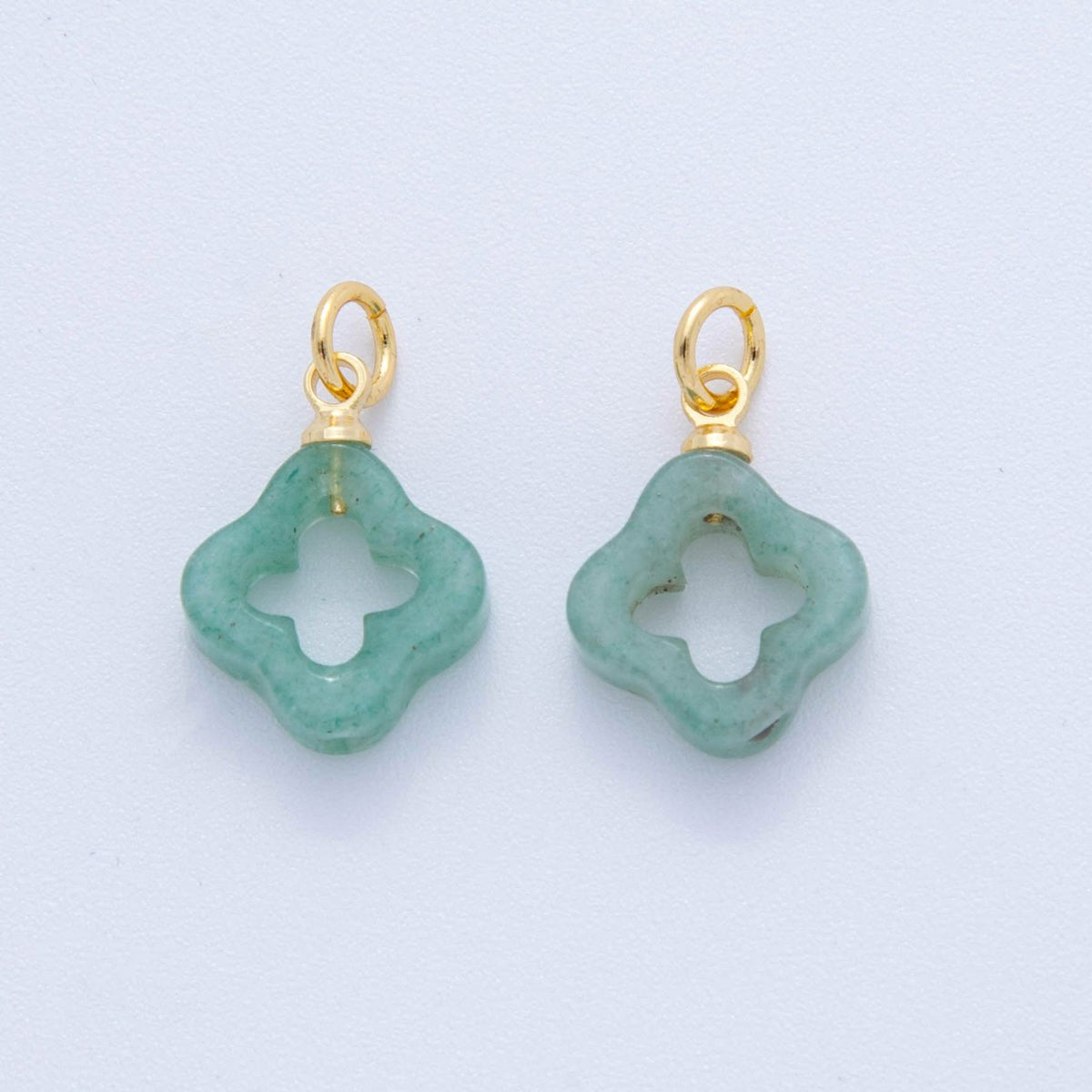 18K Gold Filled Natural Gemstone Open Quatrefoil Rhombus Charm | AF783 - AF786