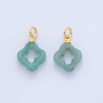 18K Gold Filled Natural Gemstone Open Quatrefoil Rhombus Charm | AF783 - AF786