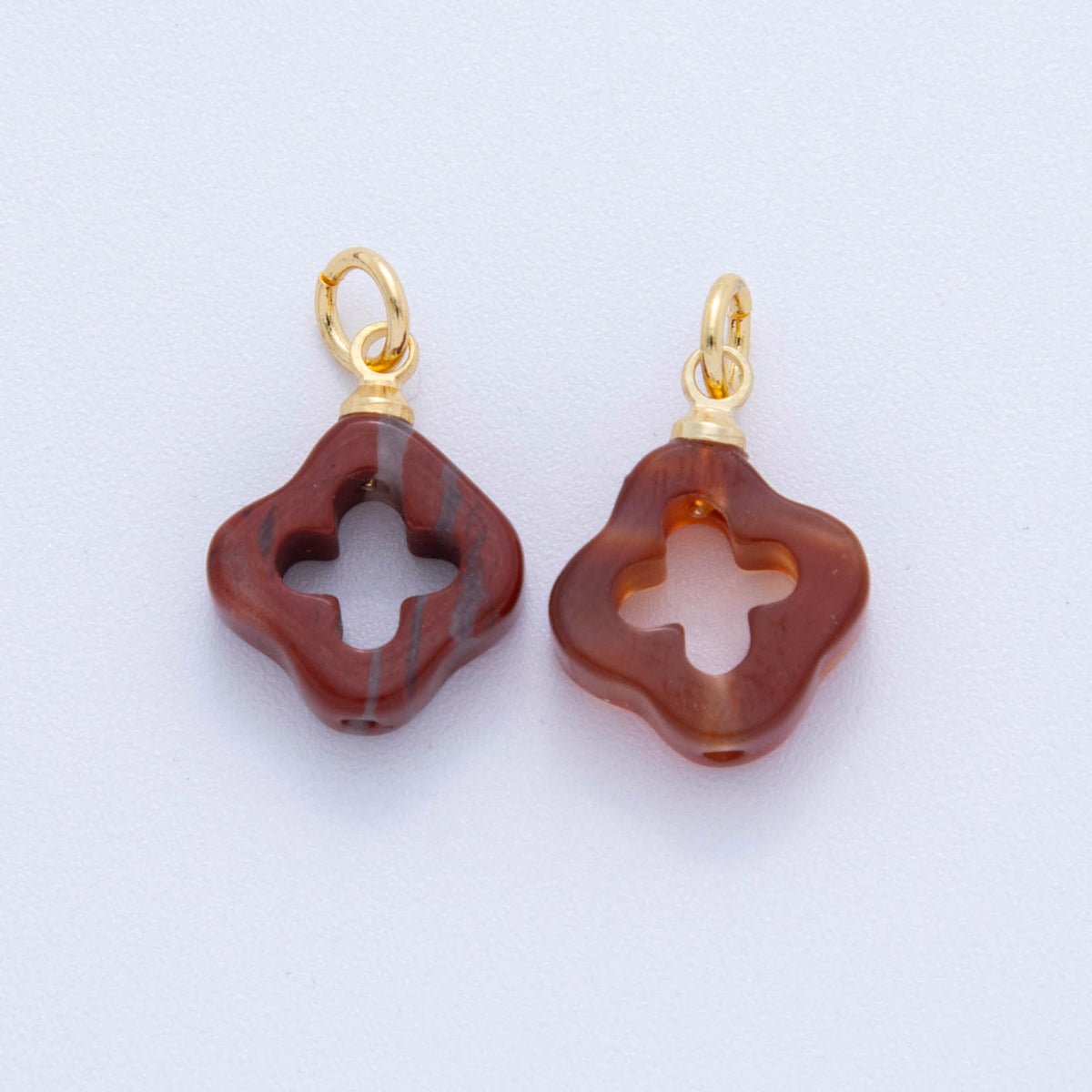 18K Gold Filled Natural Gemstone Open Quatrefoil Rhombus Charm | AF783 - AF786