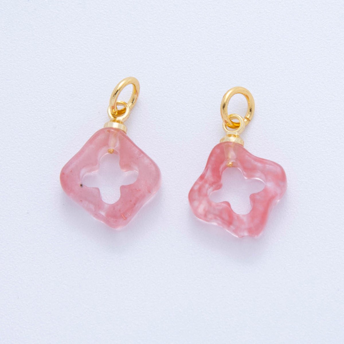 18K Gold Filled Natural Gemstone Open Quatrefoil Rhombus Charm | AF783 - AF786