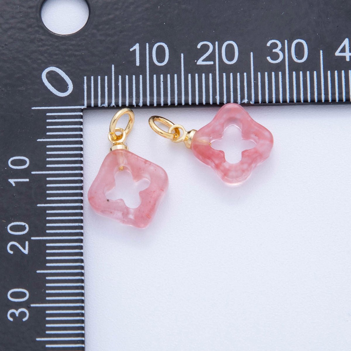 18K Gold Filled Natural Gemstone Open Quatrefoil Rhombus Charm | AF783 - AF786