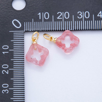 18K Gold Filled Natural Gemstone Open Quatrefoil Rhombus Charm | AF783 - AF786