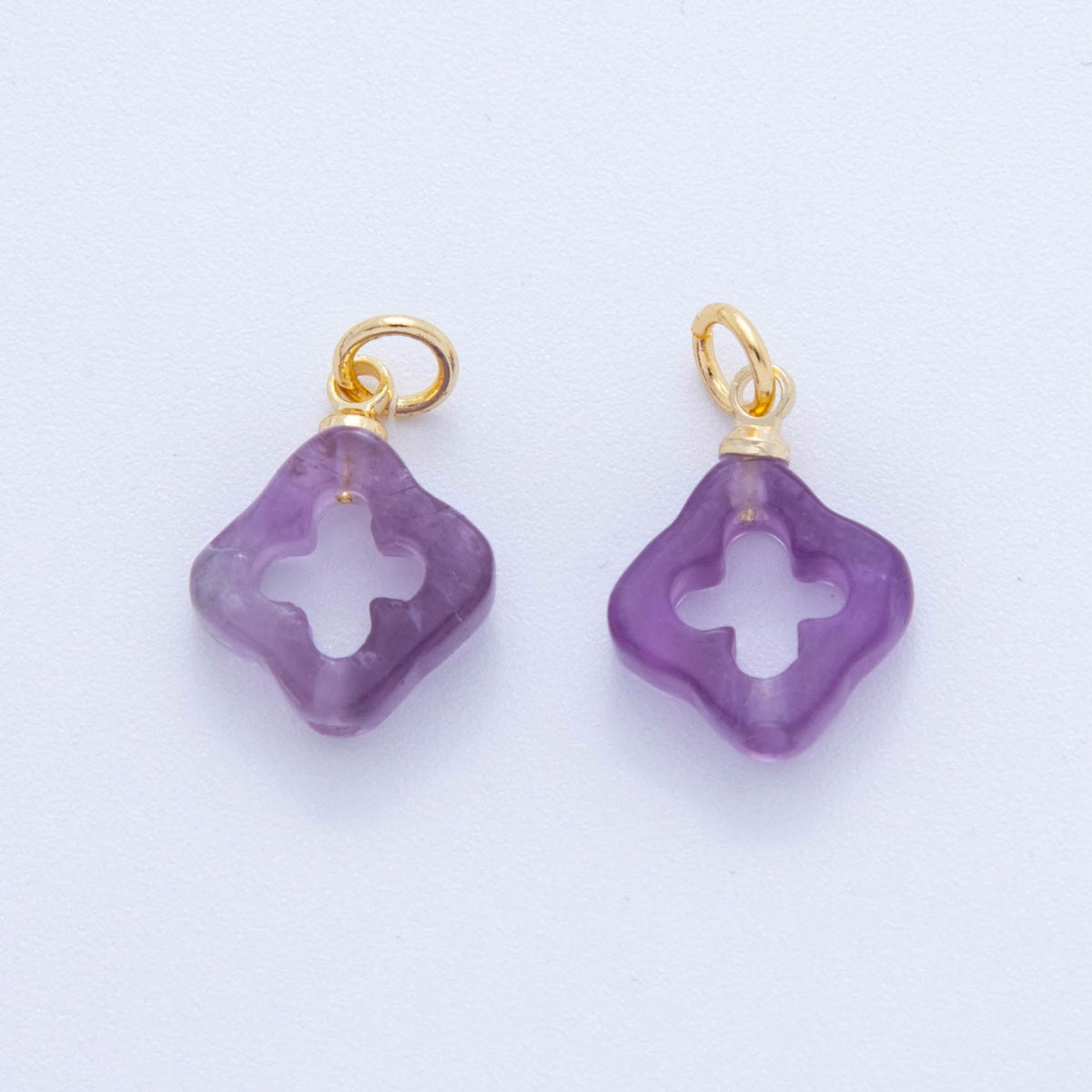 18K Gold Filled Natural Gemstone Open Quatrefoil Rhombus Charm | AF783 - AF786