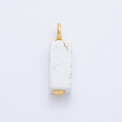 18K Gold Filled 30mm Natural Gemstone Rectangle Tube Charm | AF787 - AF790