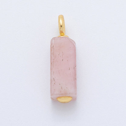 18K Gold Filled 30mm Natural Gemstone Rectangle Tube Charm | AF787 - AF790
