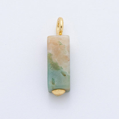 18K Gold Filled 30mm Natural Gemstone Rectangle Tube Charm | AF787 - AF790
