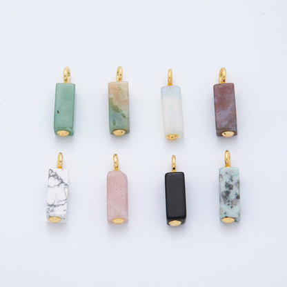 18K Gold Filled 30mm Natural Gemstone Rectangle Tube Charm | AF787 - AF790