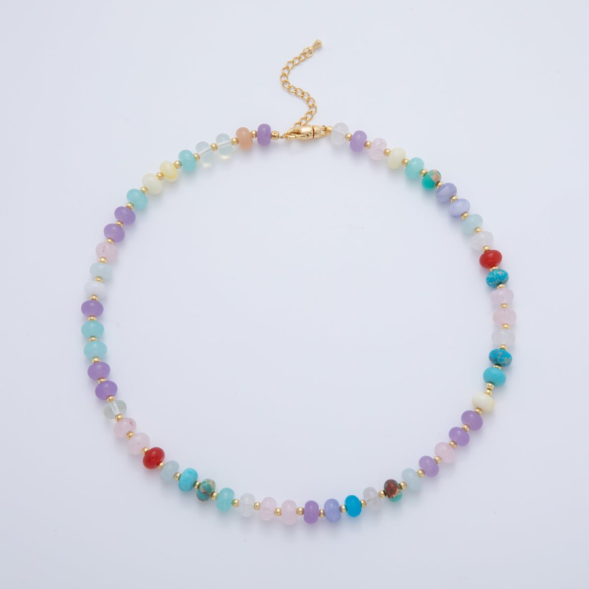 18K Gold Filled Natural Gemstone Rondelle Bead 17.6 Inch Gemstone Chain Necklace | WA-03305
