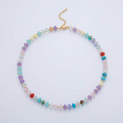 18K Gold Filled Natural Gemstone Rondelle Bead 17.6 Inch Gemstone Chain Necklace | WA-03305