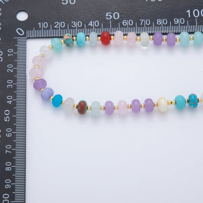 18K Gold Filled Natural Gemstone Rondelle Bead 17.6 Inch Gemstone Chain Necklace | WA-03305