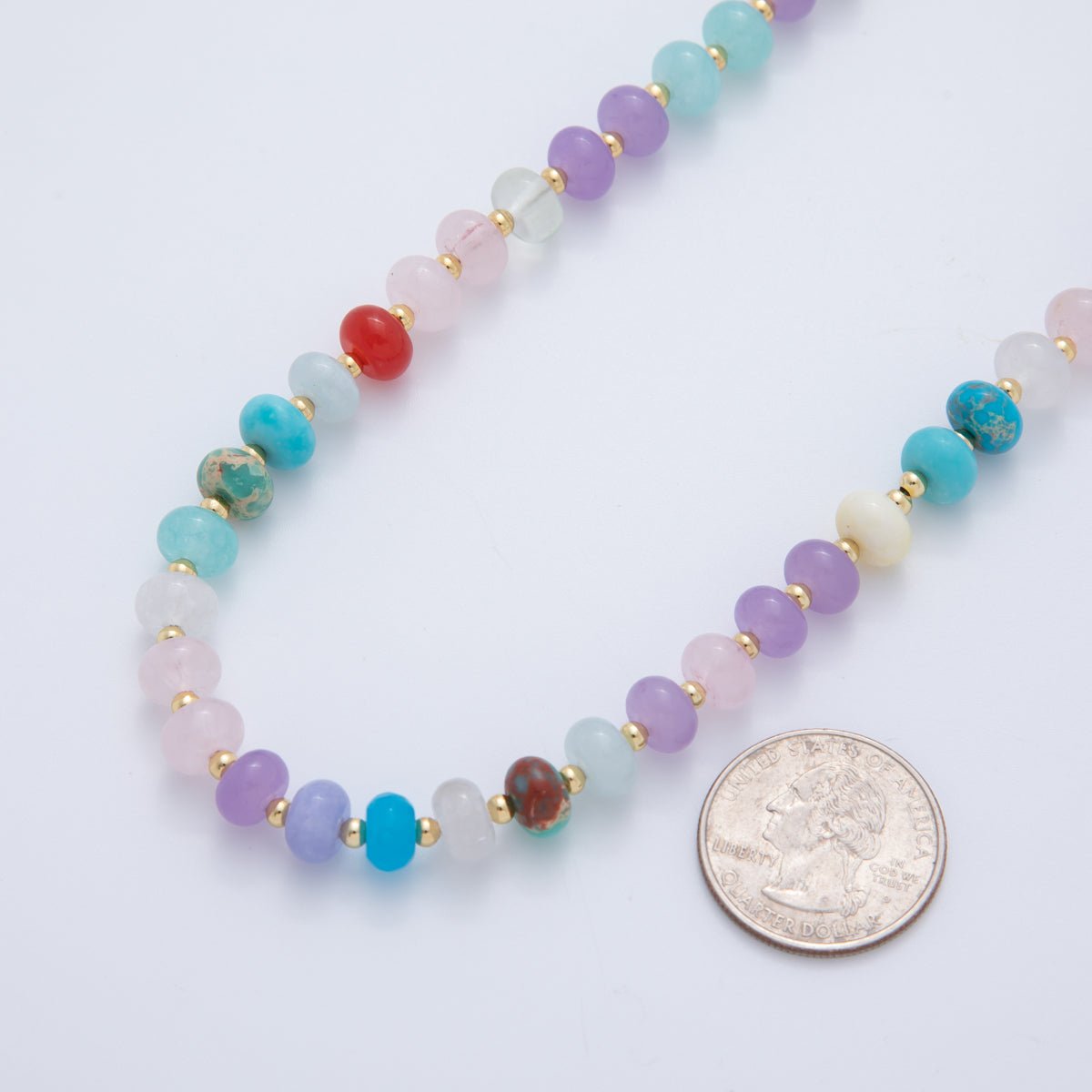 18K Gold Filled Natural Gemstone Rondelle Bead 17.6 Inch Gemstone Chain Necklace | WA-03305