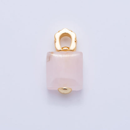 18K Gold Filled Natural Gemstone Square Quilted Drop Charm | AH819 - AH824