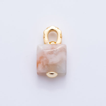 18K Gold Filled Natural Gemstone Square Quilted Drop Charm | AH819 - AH824