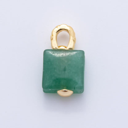 18K Gold Filled Natural Gemstone Square Quilted Drop Charm | AH819 - AH824