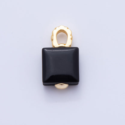 18K Gold Filled Natural Gemstone Square Quilted Drop Charm | AH819 - AH824