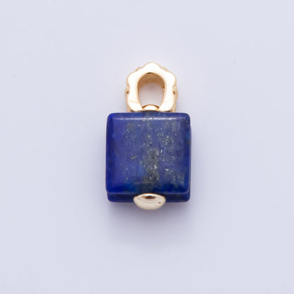 18K Gold Filled Natural Gemstone Square Quilted Drop Charm | AH819 - AH824