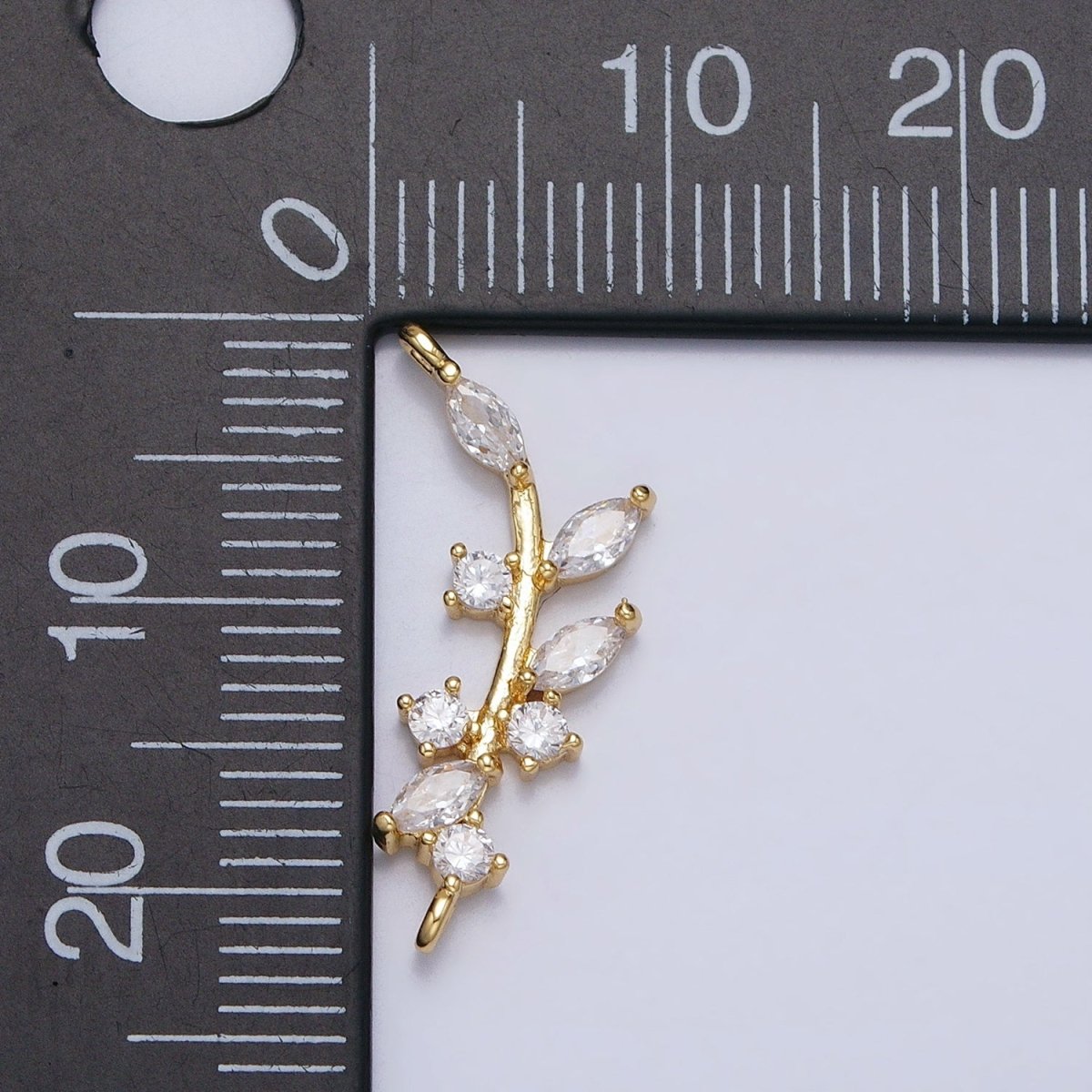 18K Gold Filled Nature Olive Leaf Marquise CZ Curved Connector in Gold &amp; Silver | Y-844