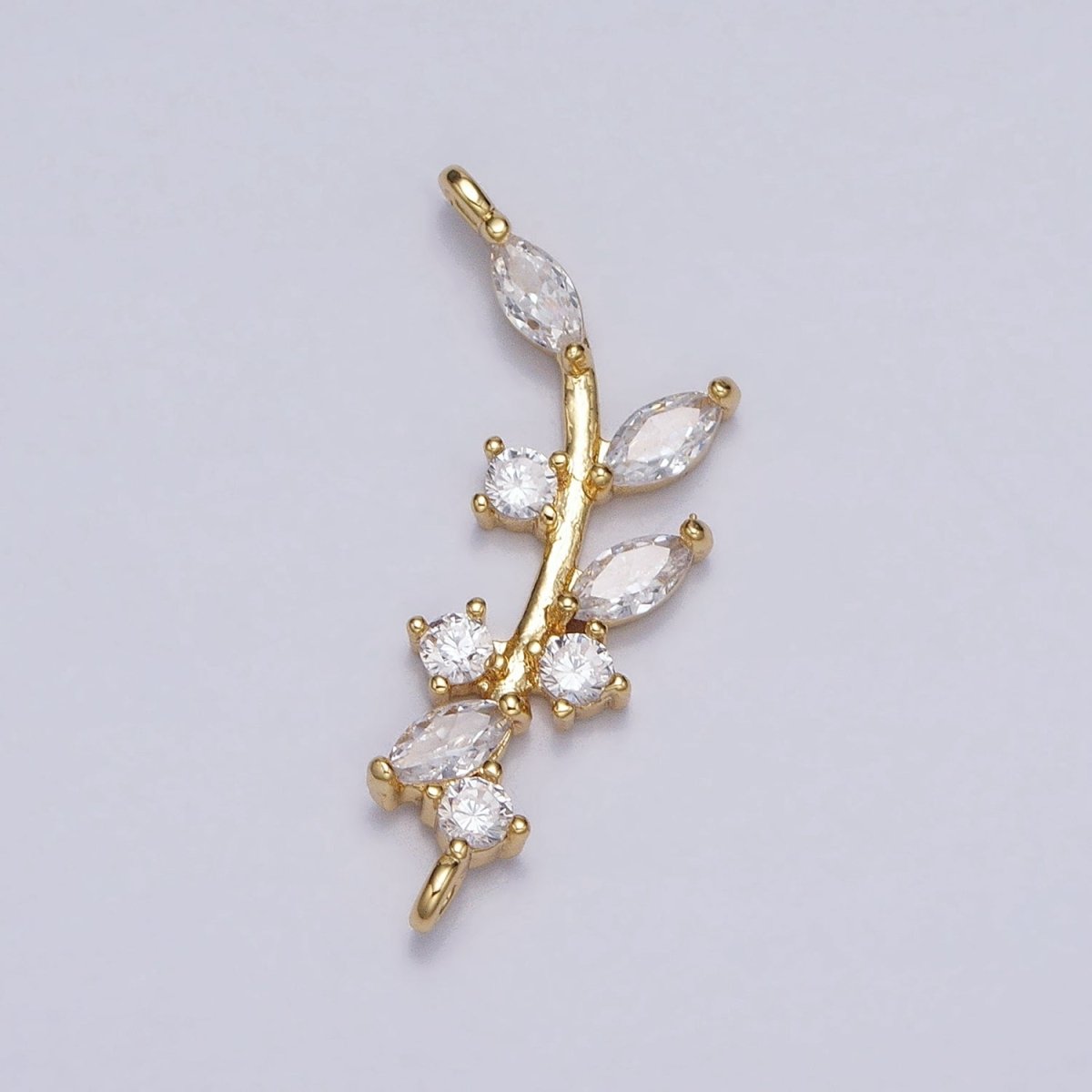 18K Gold Filled Nature Olive Leaf Marquise CZ Curved Connector in Gold &amp; Silver | Y-844