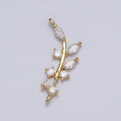 18K Gold Filled Nature Olive Leaf Marquise CZ Curved Connector in Gold &amp; Silver | Y-844