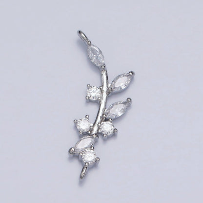 18K Gold Filled Nature Olive Leaf Marquise CZ Curved Connector in Gold &amp; Silver | Y-844