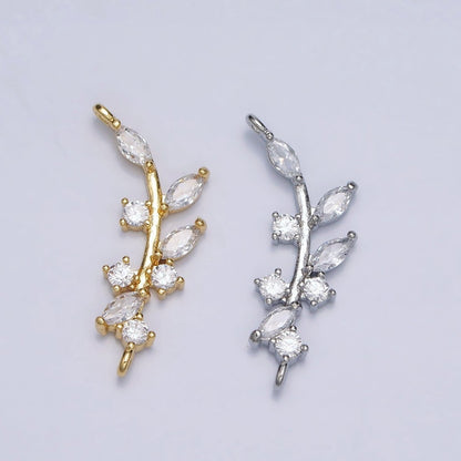 18K Gold Filled Nature Olive Leaf Marquise CZ Curved Connector in Gold &amp; Silver | Y-844