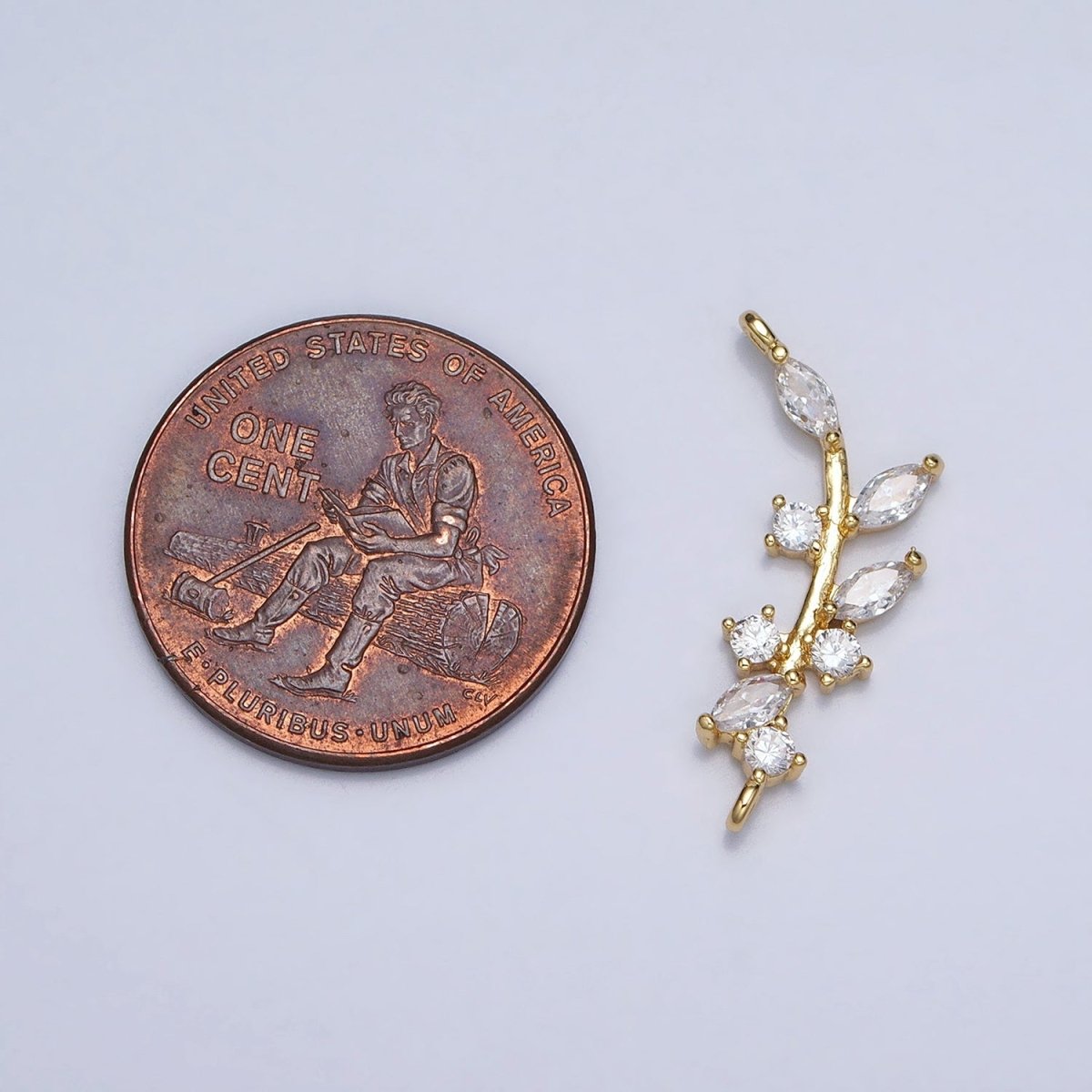 18K Gold Filled Nature Olive Leaf Marquise CZ Curved Connector in Gold &amp; Silver | Y-844