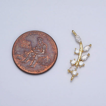 18K Gold Filled Nature Olive Leaf Marquise CZ Curved Connector in Gold &amp; Silver | Y-844