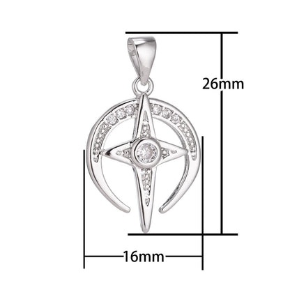 18K Gold Filled North Star of Bethlehem Minimalist Simple Cubic Zirconia Necklace Pendant Bracelet Earring Charm Bails for Jewelry Making H-913