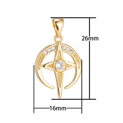 18K Gold Filled North Star of Bethlehem Minimalist Simple Cubic Zirconia Necklace Pendant Bracelet Earring Charm Bails for Jewelry Making H-913