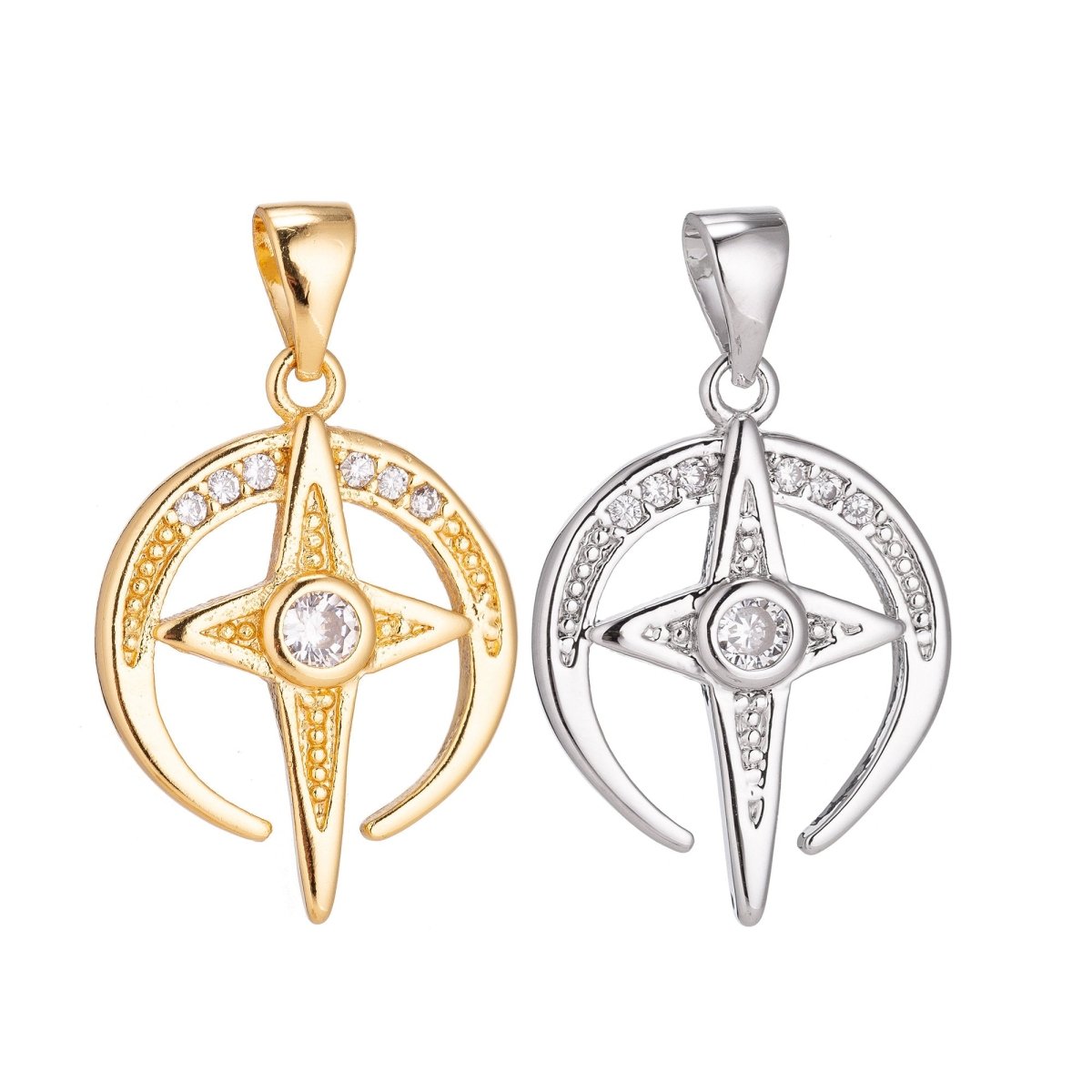 18K Gold Filled North Star of Bethlehem Minimalist Simple Cubic Zirconia Necklace Pendant Bracelet Earring Charm Bails for Jewelry Making H-913