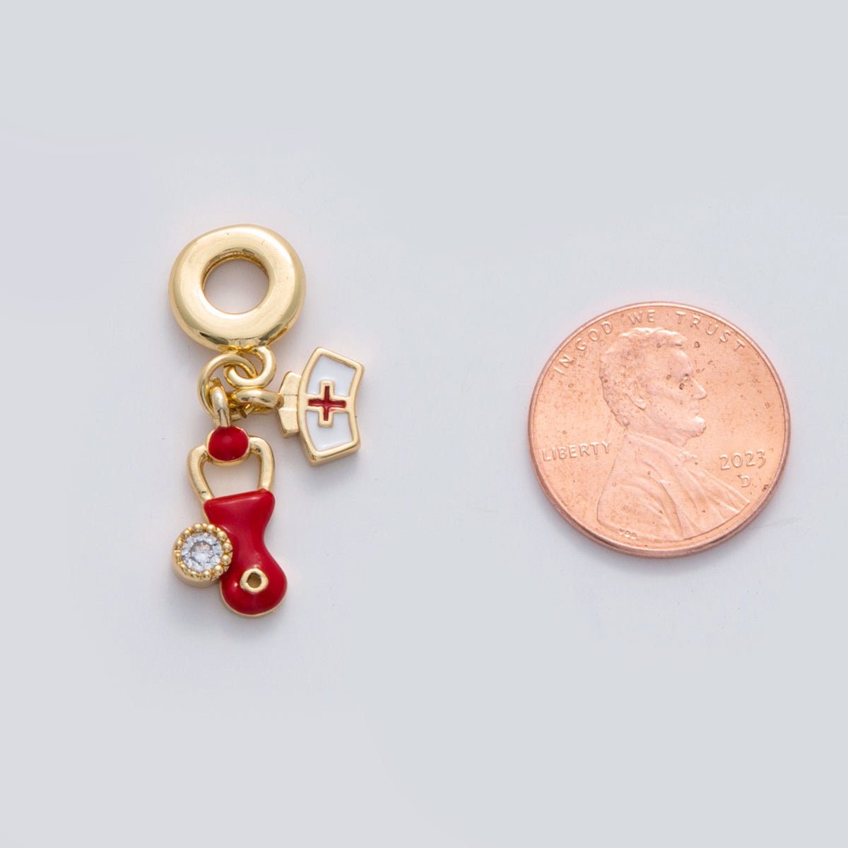 18K Gold Filled Nurse Stethoscope Rhondelle Drop Pendant | C272