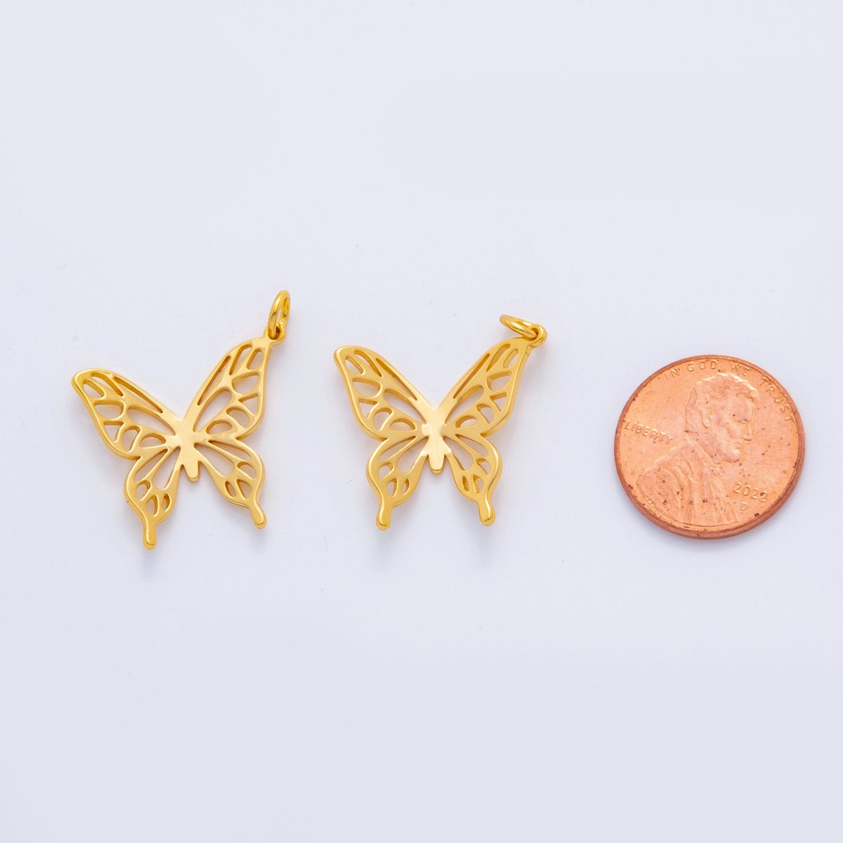 18K Gold Filled Open Artisan Butterfly Minimalist Charm | M590