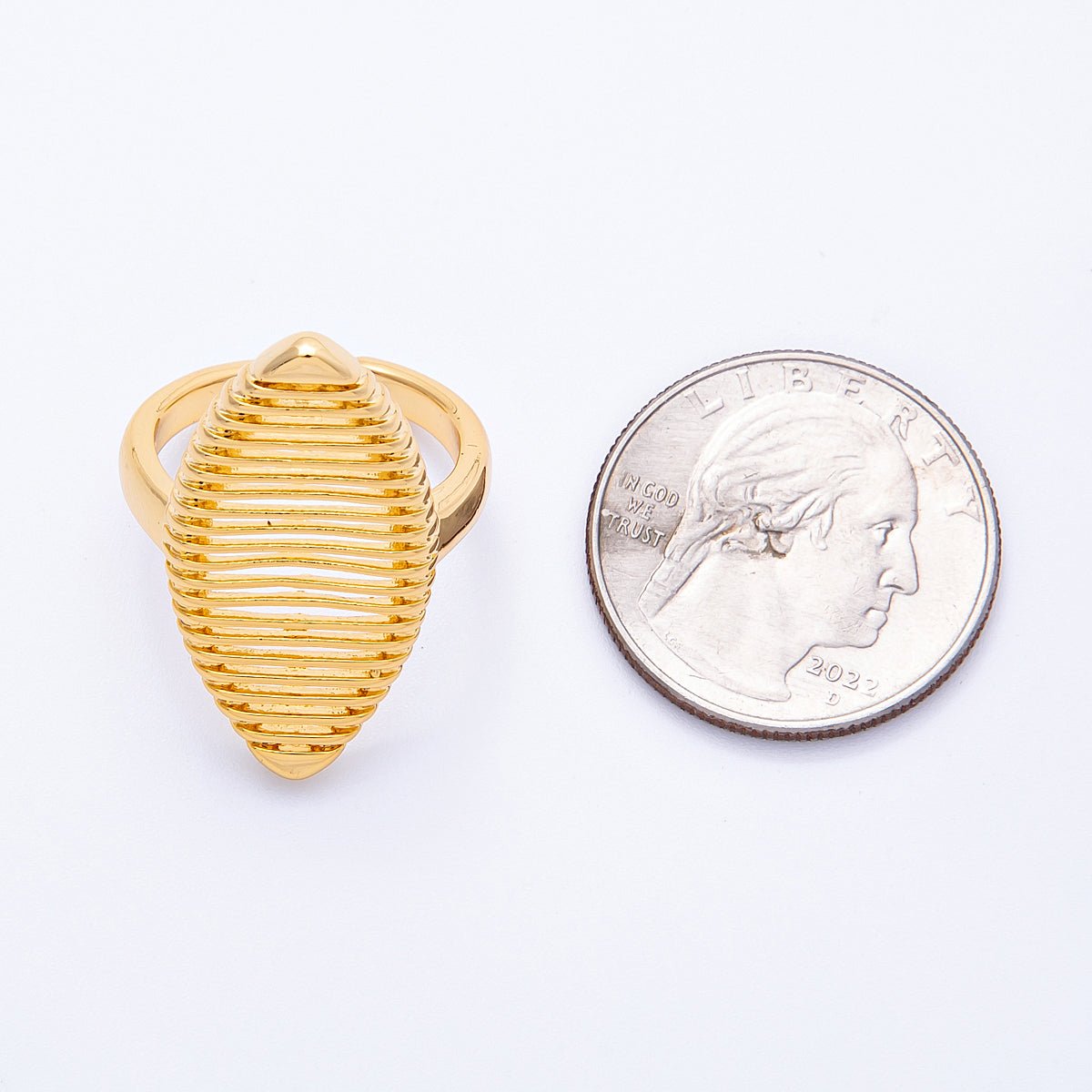 18K Gold Filled Open Linear Lined Navette Geometric Ring | Rings-00056