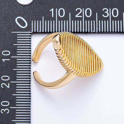 18K Gold Filled Open Linear Lined Navette Geometric Ring | Rings-00056