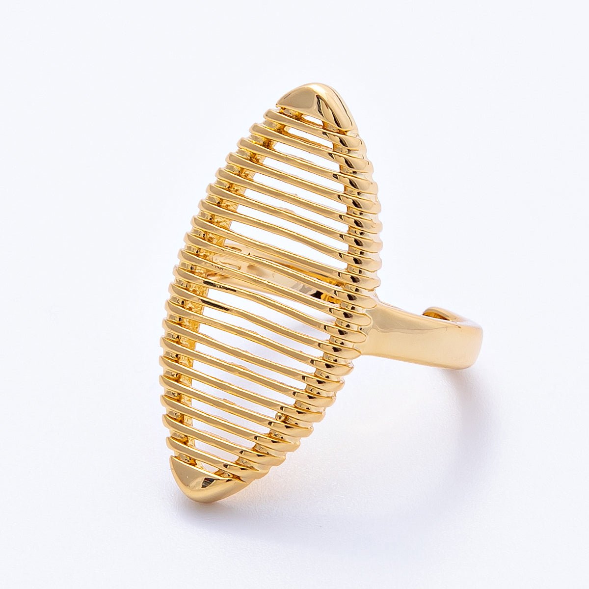 18K Gold Filled Open Linear Lined Navette Geometric Ring | Rings-00056