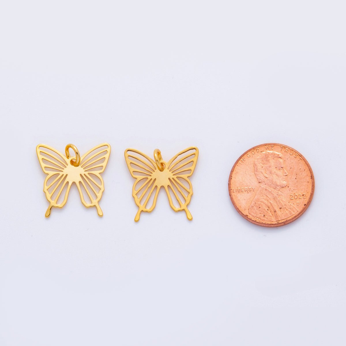 18K Gold Filled Open Sunburst Mariposa Butterfly Mini Charm | M543