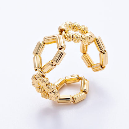18K Gold Filled Open Textured Geometric Hexagon Ring | Rings-00053