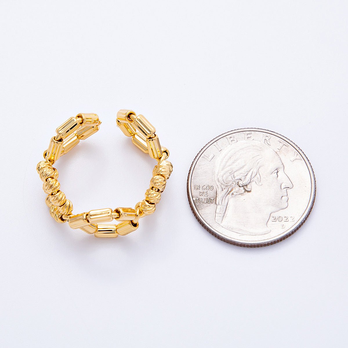 18K Gold Filled Open Textured Geometric Hexagon Ring | Rings-00053