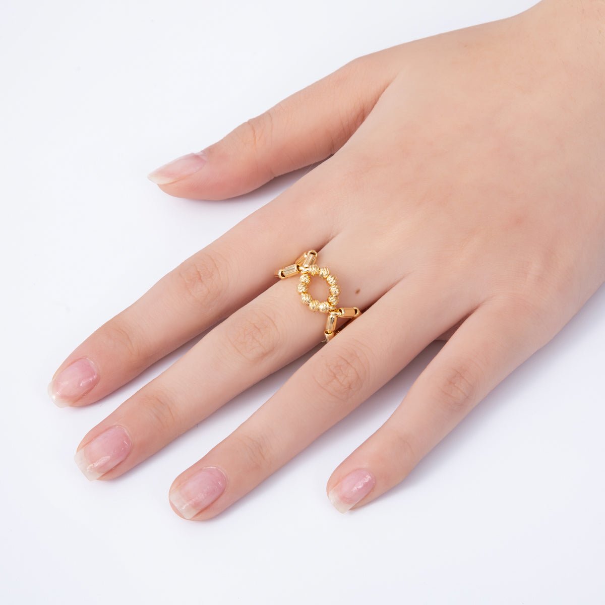 18K Gold Filled Open Textured Geometric Hexagon Ring | Rings-00053