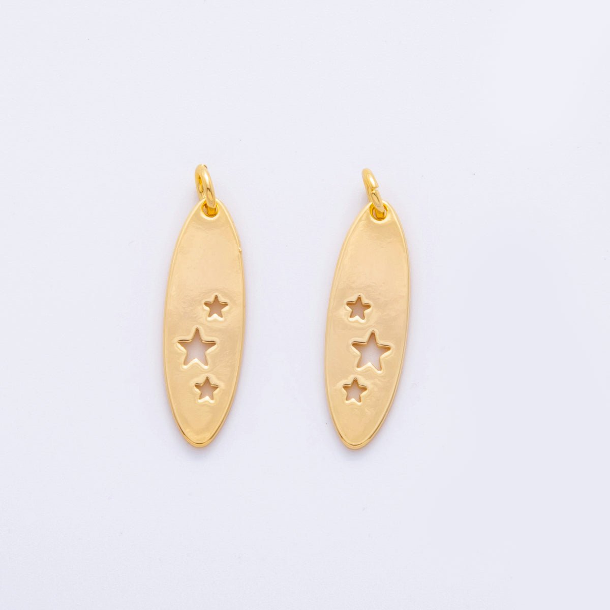 18K Gold Filled Open Triple Celestial Star Oblong Charm | M577