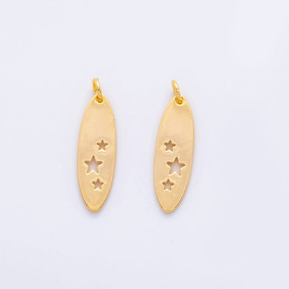 18K Gold Filled Open Triple Celestial Star Oblong Charm | M577