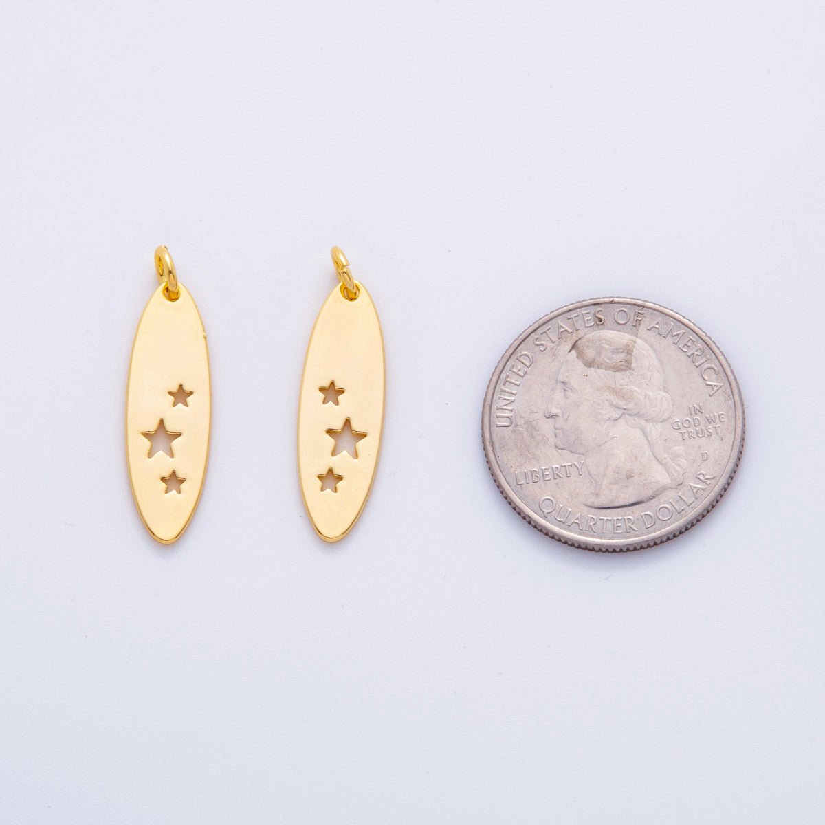 18K Gold Filled Open Triple Celestial Star Oblong Charm | M577
