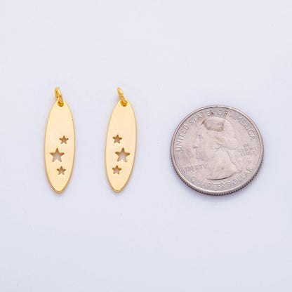 18K Gold Filled Open Triple Celestial Star Oblong Charm | M577