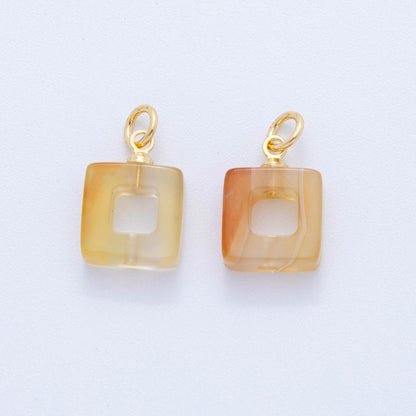 18K Gold Filled Orange Citrine Open Square Gemstone Charm | AG295