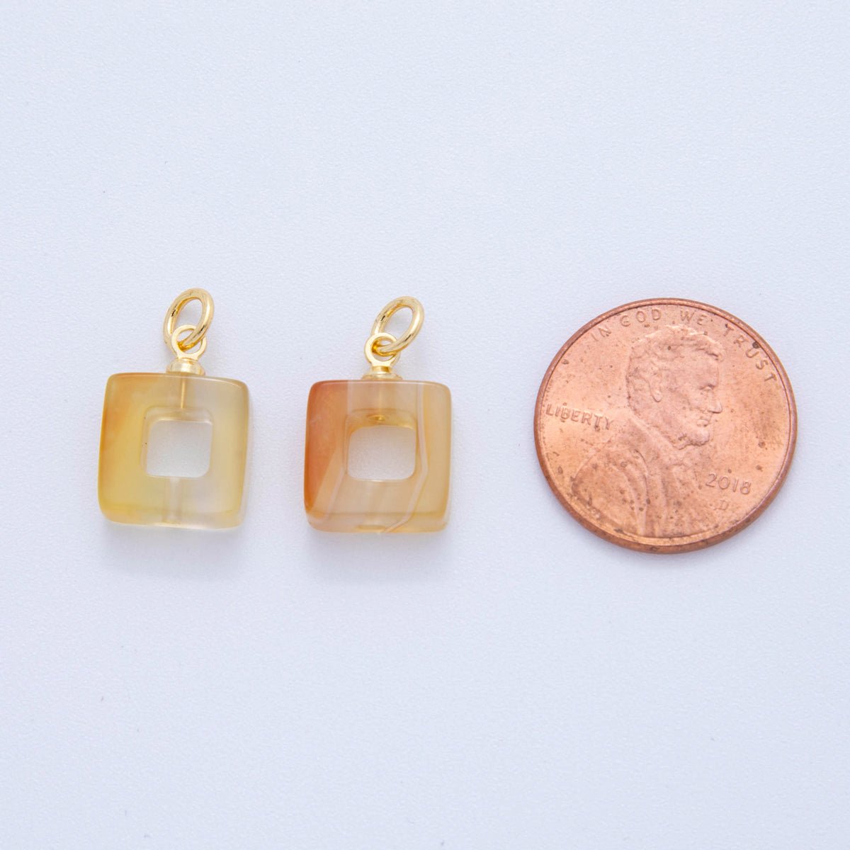 18K Gold Filled Orange Citrine Open Square Gemstone Charm | AG295