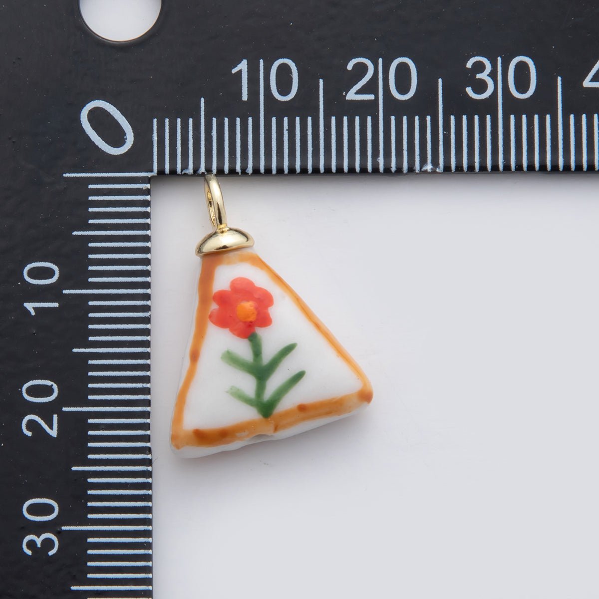 18K Gold Filled Orange Daisy Flower Doodle Rectangle Ceramic Drop Pendant | X631